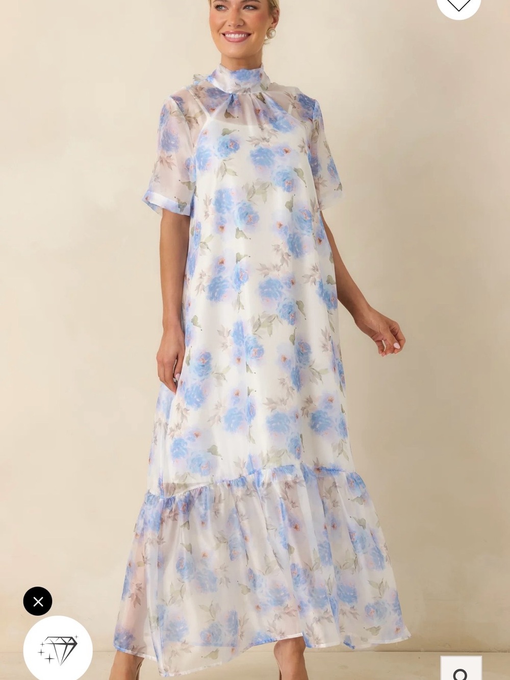 Red Dress Boutique White Maxi Dress with Blue Floral Print